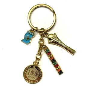Kazakhstan Souvenir Keychain with Charms,‎ Map, Coin, and National Symbol